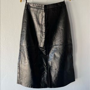 Gap Black Genuine Leather Vintage Midi Skirt